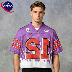 QZFSO Custom Hip Hop Vintage Sublimation Soccer T Shirt American Football Uniform <b>Top</b> Rhinestone Mesh Fabric Rugby Sport Jersey - Product Image 1