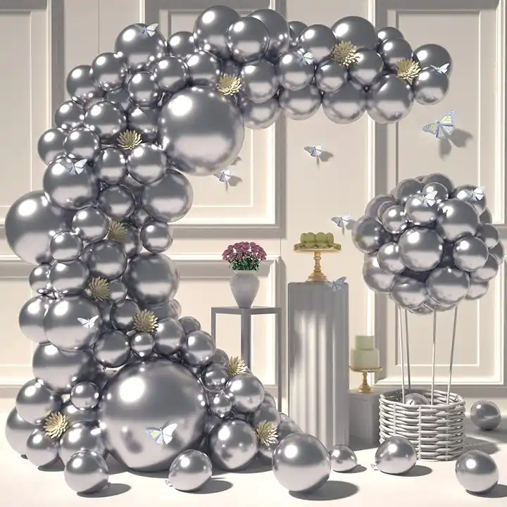 commercio all'ingrosso metallizzato argento palloncini ghirlanda argento  palloncini cromato arco kit per la festa di nozze