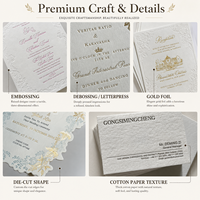 Cartes personnalisées avec image en relief 3D pour invitation de mariage, message de remerciement, menu et cartes de table avec estampage à chaud doré