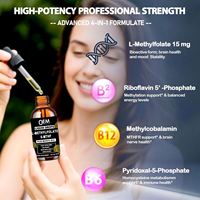 Gouttes liquides de méthylfolate 15 mg avec méthyl B12 actif, 5-MTHF, folate, complexe B, vitamines B2, riboflavine B6, complément de soutien MTHFR