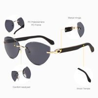 CONCHEN Factory - Achat en gros de lunettes de soleil élégantes et luxueuses pour femmes et hommes, tendance vintage, UV400, impression de logo personnalisé, lunettes de soleil sans monture