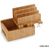 Station de charge multi-appareils en bambou, organiseur de bureau, support de chargeur pour téléphone et tablette en bois pour la maison et le bureau