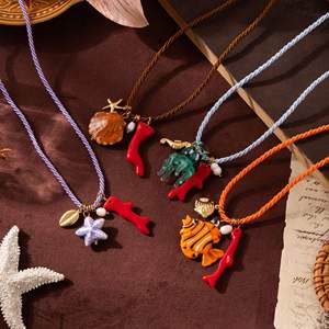 Collana a catena con corda intrecciata resistente Boho animale marino in acciaio inossidabile con stelle Marine in ceramica pesce tropicale corallo rosso - Product Image 4