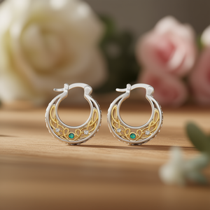 Orecchini a Cerchio Classici Bicolore con Zirconi, Placcati in Oro, in Lega di Zinco, Gioielli da Donna, Orecchini alla Moda con Incastonatura a Castone - Product Image 2