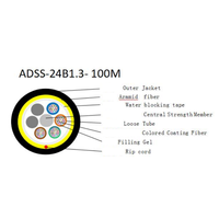 Kabel Serat Optik ADSS Single Jacket 12 24 48 Core All Dielectric Self Supporting Aerial Outdoor untuk Jarak Tempuh 100m