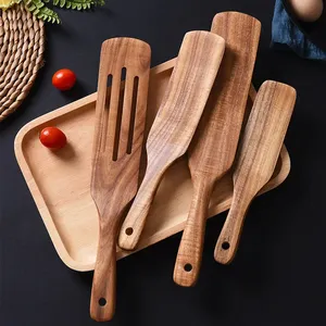 Kitchen Utensils Set Cooking Gadgets Durable Non Stick Natural Teak Wood Spatula Cooking Slotted