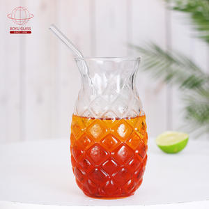 Vasos de vidrio fríos transparentes de alta calidad, vasos en forma de piña con pajita, tazas de vidrio de agua redondas únicas - Product Image 5