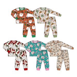 Pre-ordine: Set Pigiama Natalizio per Bambini Stile Cowboy Occidentale, Motivo Cactus e Agnello, Maniche Lunghe, 2 Pezzi, Outfit per Bambine - Product Image 1