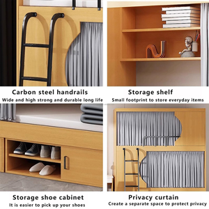 Alta qualità <span class=keywords><strong>soppalco</strong></span> insonorizzato basamento in legno telaio in metallo doppio <span class=keywords><strong>letto</strong></span> a castello tende scale laterali - Product Image 5