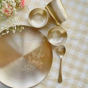 ชุดอาหารทองเหลือง/คันซ่า 5 ชิ้น คุณภาพสูง พร้อมชาม พุดดิ้ง และแก้ว สำหรับประโยชน์ต่อสุขภาพ โยคะ และสไตล์วินเทจ - Product Image 1