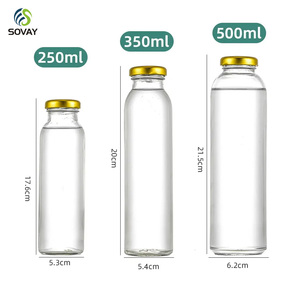 Bouteille en verre transparente <span class=keywords><strong>moins</strong></span> chère de 250 ml, 350 ml, 500 ml avec couvercle en fer pour boissons froides, thé et jus de lait – Bouteille en verre vide - Product Image 2