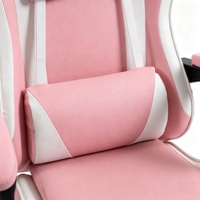 Chaise de jeu en cuir PU blanc rose pour filles, ergonomique, dossier haut avec fonction inclinable, appui-tête et soutien lombaire réglables