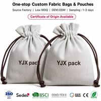 Sac à cordon personnalisé en coton et lin à chevrons, petite pochette anti-poussière, pochette cadeau pour bijoux, sac anti-poussière de luxe exclusif, OEM