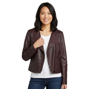 Nouvelle veste en cuir pour femme style motard, en cuir de vachette véritable, finition durable, commandes OEM, veste en cuir tendance pour femme - Product Image 3