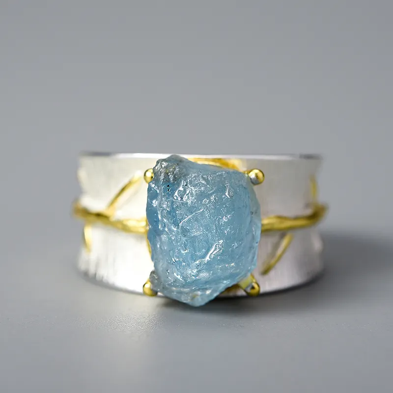Fine Fashion Jewelry 925 sterling silver rings Natural Aquamarine gemstone Handmade For Women Girls Men Luxury Gift