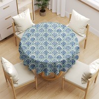 Nappe personnalisée de 120 pouces, bleu vert, motif vintage en lin, feuilles et fleurs, pour table ronde/