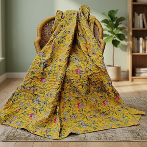 <b>Indian</b> Vintage Silk Saree Patchwork Kantha <b>Quilt</b> Handmade Throw Reversible Blanket Bedspread Patchwork Bedding Kantha <b>Quilt</b> - Product Image 3