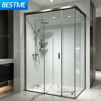 Porte de douche BESTME moderne carrée en acier inoxydable avec cadre en verre trempé et design pliable, garantie de 3 ans pour salle de bain