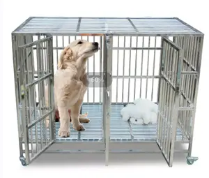 High Quality Foldable Heavy Duty Stainless Steel Pet Dog Cage Easy Assemble Large Dog Kennels With Wheels