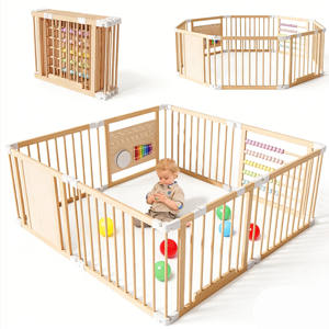 Parque de juegos plegable de madera para bebés, corralito ajustable para interiores, área de juegos con puerta para bebés y niños pequeños - Product Image 1