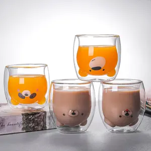 Canecas de vidro de parede dupla em forma de urso animal de borosilicato de alta qualidade para venda por atacado de fábrica