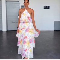 Robe longue en cachemire à imprimé floral, style européen-américain, nouvelle collection Afrique 2026, dos nu, sans manches, coupe étagée