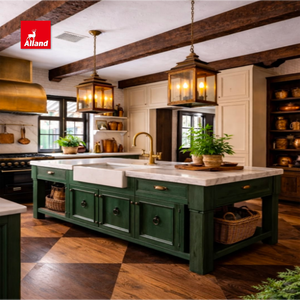 Gabinetes de Cocina Alland de Lujo en Color Verde Marino, Madera Natural y Melamina, Estilo Shaker Europeo para Cocinas Personalizadas - Product Image 5