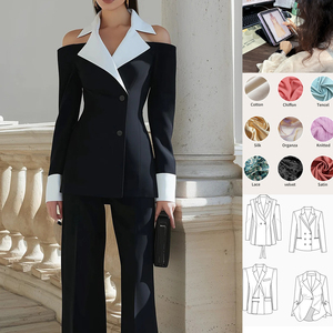 <span class=keywords><strong>Blazer</strong></span> Entallado Negro de Manga Larga con Hombros Descubiertos y Cuello en Contraste, Elegante y Sexy, con Logotipo Personalizado para Mujer - Product Image 1