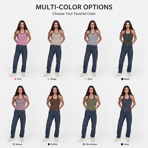 Débardeur côtelé extensible à rayures pour femme, col licou, style camisole d'été, vente en gros, usine de vêtements personnalisés - Product Image 2