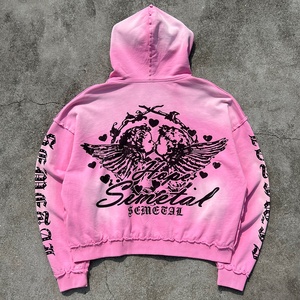 Custom Printed Graphic Cropped <b>Hoodie</b> Oversized Distressed Zip up <b>Hoodie</b> Manufacturer 100% Cotton Acid Wash <b>Rhinestone</b> <b>Hoodie</b> - Product Image 2