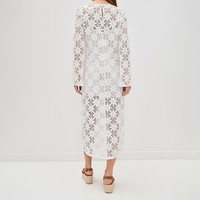 Robe élégante en crochet ajouré à col rond pour femmes européennes et américaines, robe blanche en tricot sexy personnalisée pour femmes