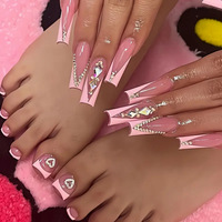 Juego de Uñas Postizas Hechas a Mano con Logotipo Personalizado, Uñas Acrílicas de Punta Francesa de Forma Cuadrada Corta para Mujer