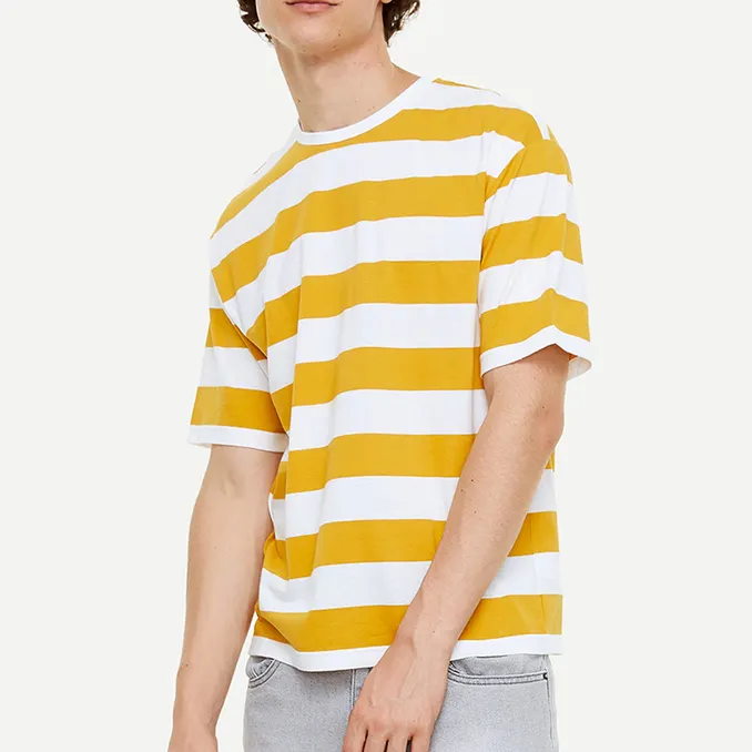 Wholesale custom 100% cotton Mens T-shirt with round collar and stripe