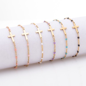 Venta caliente 18K chapado en oro de acero inoxidable Cruz cristiana religiosa encanto Inoxydable esmalte pulsera tobillera para mujeres - Product Image 1