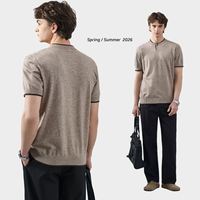 T-shirt en maille col V contrastant pour homme, manches courtes, pull décontracté, bordure color block, ourlet côtelé, hauts en maille d'été
