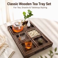 Ensemble de 7 pièces en bois classique, plateaux et assiettes décoratifs pour centre de table de bureau ou de table basse