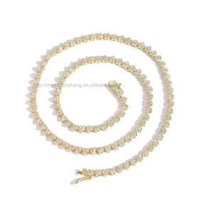 Heart-shaped <b>Chain</b> 3 Zircon Tennis <b>Chain</b> <b>Copper</b> <b>Copper</b> Micro-inlaid Zircon Single-row Hip-hop Necklace Tanjing Fashion - Product Image 4