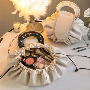 Large Capacity <b>Drawstring</b> Strap Design Logo Luxury Handle <b>Waterproof</b> Custom Pu Leather Makeup <b>Bag</b> Designed for Lazy People - Product Image 5