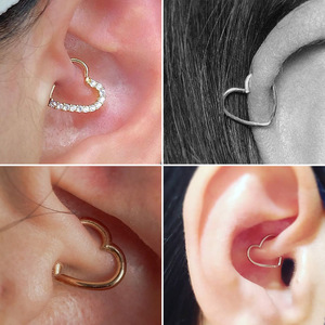 G23 <b>Titanium</b> Heart Seamless <b>Ring</b> with CZ or Plain Design | Hypoallergenic Hinged Clicker for Daith Septum Cartilage Piercing - Product Image 4
