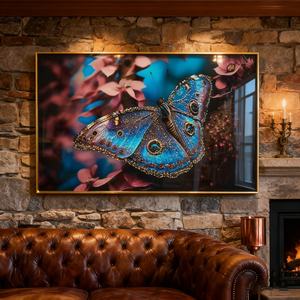 Peinture LED personnalisée en porcelaine cristalline avec impression HD, motif papillons et plantes, pour décoration intérieure, mur de fond de restaurant, en promotion - Product Image 5