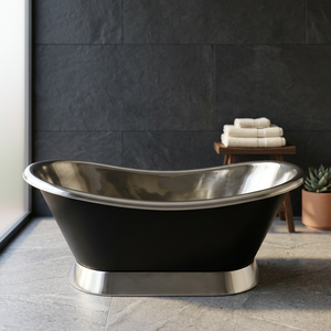 Baignoire autoportante en cuivre avec jupe noire, rectangulaire, moderne et luxueuse pour adultes à domicile - Indian Home Crafts - Product Image 3