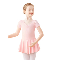 Maillot de Ballet Morado Claro para Niñas, Manga Corta con Cuello en V y Falda Plisada, Ropa de Danza Ideal para Prácticas