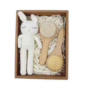 Tığ örme tavşan tavşan yorgan bebek saç yün fırça tarak hediye seti yenidoğan