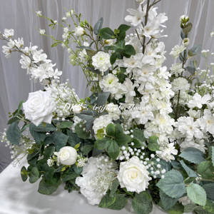 ดอกกุหลาบผ้าไหมสีขาวประดิษฐ์ขายดีปี 2024 ใบไม้สีเขียว ดอกไม้ประดับทางเดินงานแต่งงาน ตกแต่งงานแต่งงาน สัมผัสเหมือนจริง คุณภาพสูง - Product Image 3