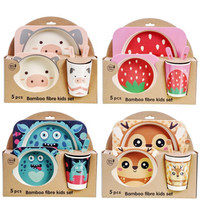 Ensemble de couverts pour enfants en fibre de bambou Animal Monkey, 5 pièces, ensemble de couverts pour enfants, bol de dessin animé créatif, assiette divisée, cuillère, fourchette, tasse, cadeau de couverts