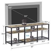 Support TV pour téléviseurs jusqu'à 70 pouces avec étagères de rangement ouvertes à 3 niveaux Crochets pour salon, chambre et salle de jeux