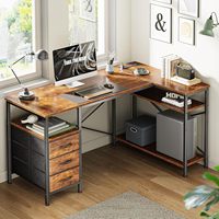 Bureau d'angle en bois traditionnel en forme de L avec prises électriques, bureau d'ordinateur de 47 pouces, 3 tiroirs, étagères, coin de travail pour jeux, bureau à domicile