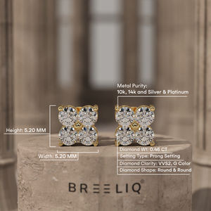 Boucles d'oreilles clous en or blanc, motif fleur, diamant, élégantes, pavé, trèfle à quatre feuilles, diamant taille ronde, joaillerie fine, florales - Product Image 3