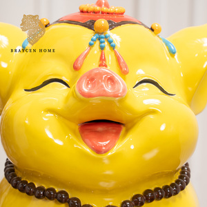 Ornement de bureau, figurine cochon porte-bonheur, décor en céramique polychrome pour la maison, le bureau, le meuble TV, la chambre à coucher, la salle d'étude, l'intérieur - Product Image 3