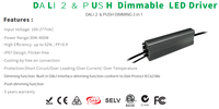 Controlador LED de Voltaje Constante de 24V 45W, Impermeable IP67, Carcasa de Aluminio, Atenuación DALI-2 y por Botón